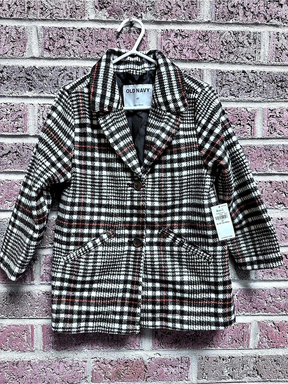 Old Navy Plaid Double-Breasted Peacoat for Toddler Girls 3T NWT